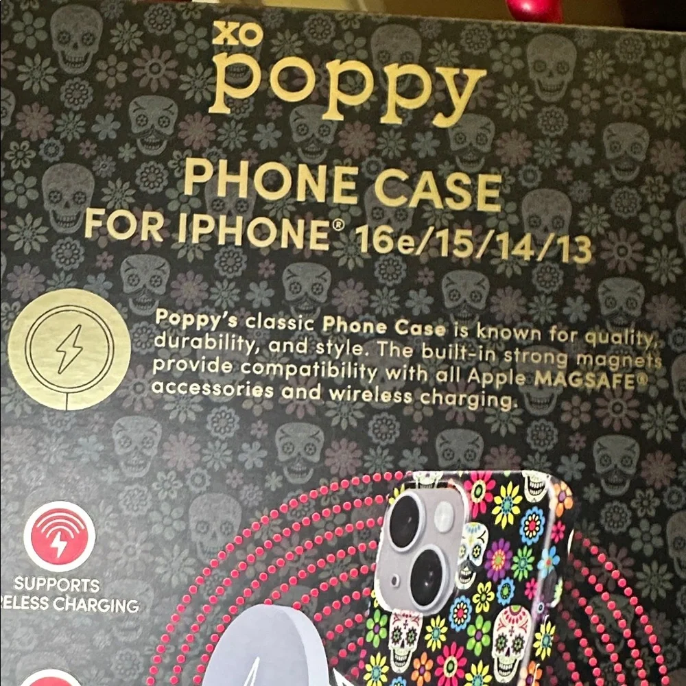 XO POPPY SUGAR SKULL black IPHONE 16e/15/14/13 case
